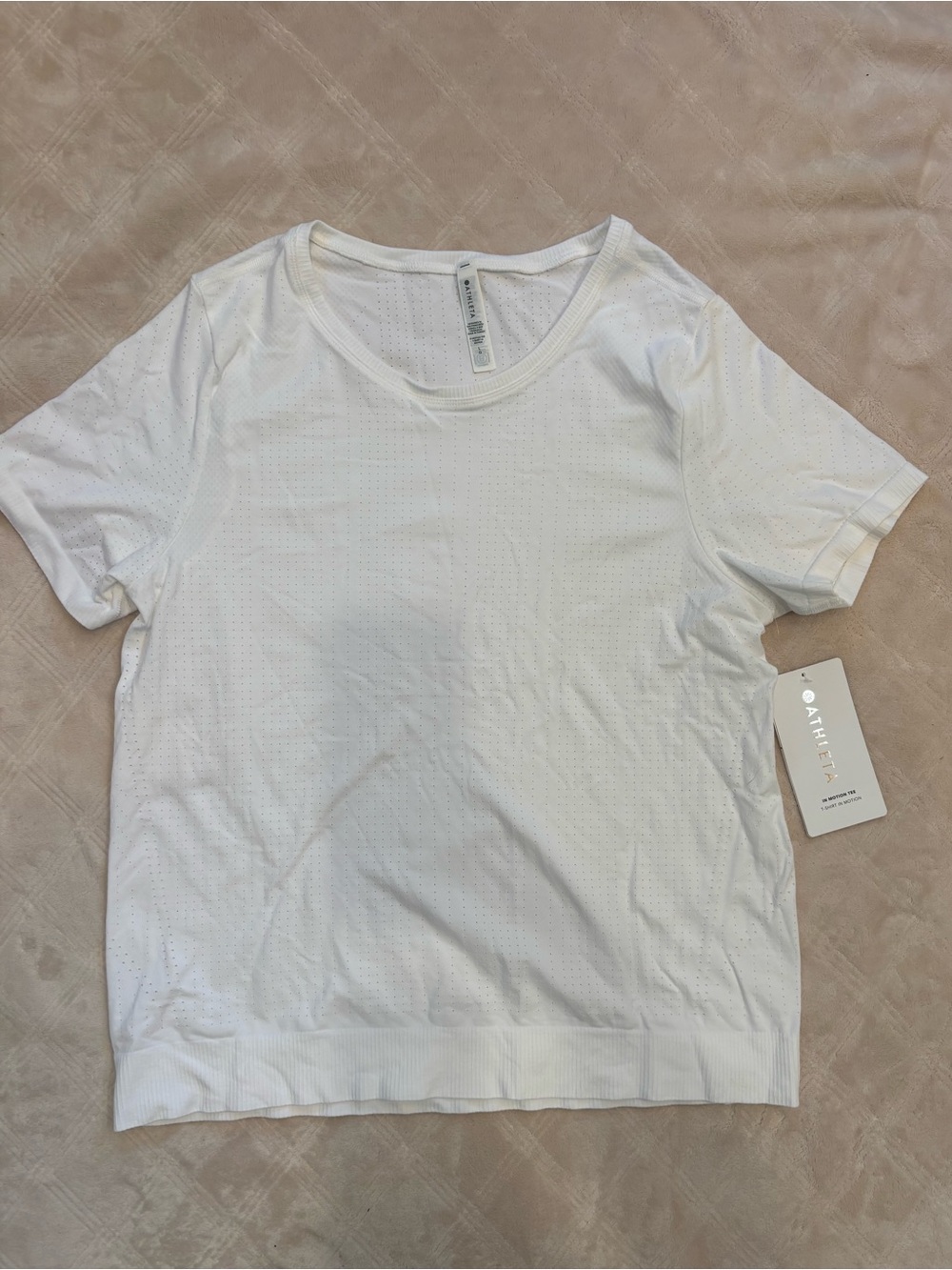Athleta White Perforated Short Sleeve Performance Tee